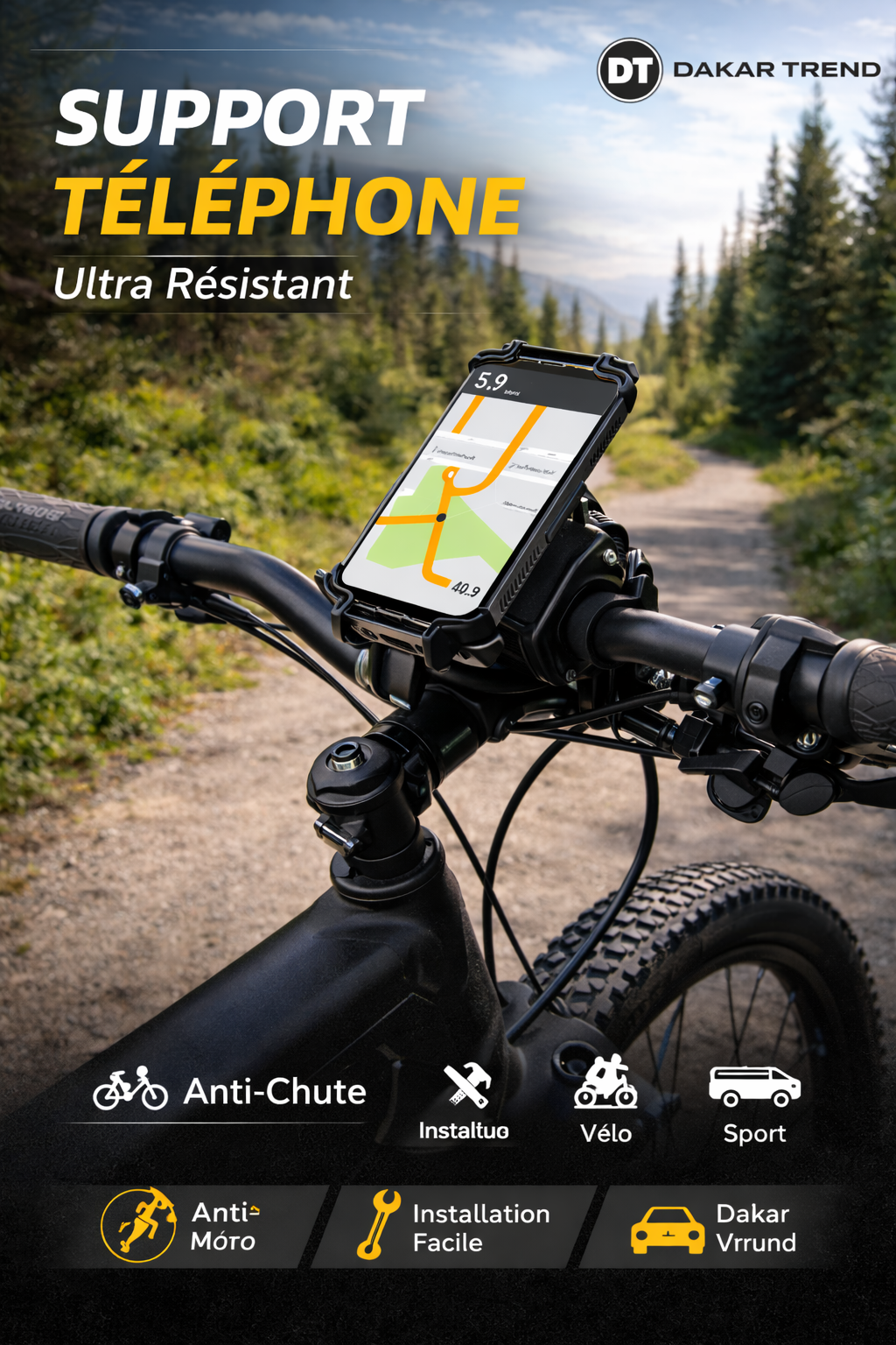 Support Téléphone Anti-Chute 360° – Moto, Sport & Live