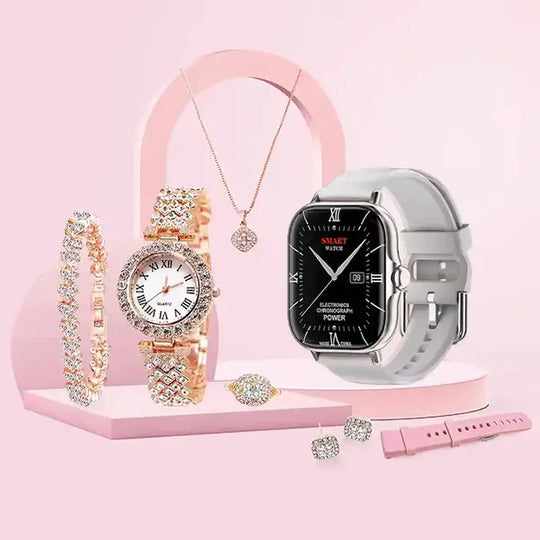 💖 Coffret Élégance Smart & Chic – Montre Connectée + Bijoux Dorés