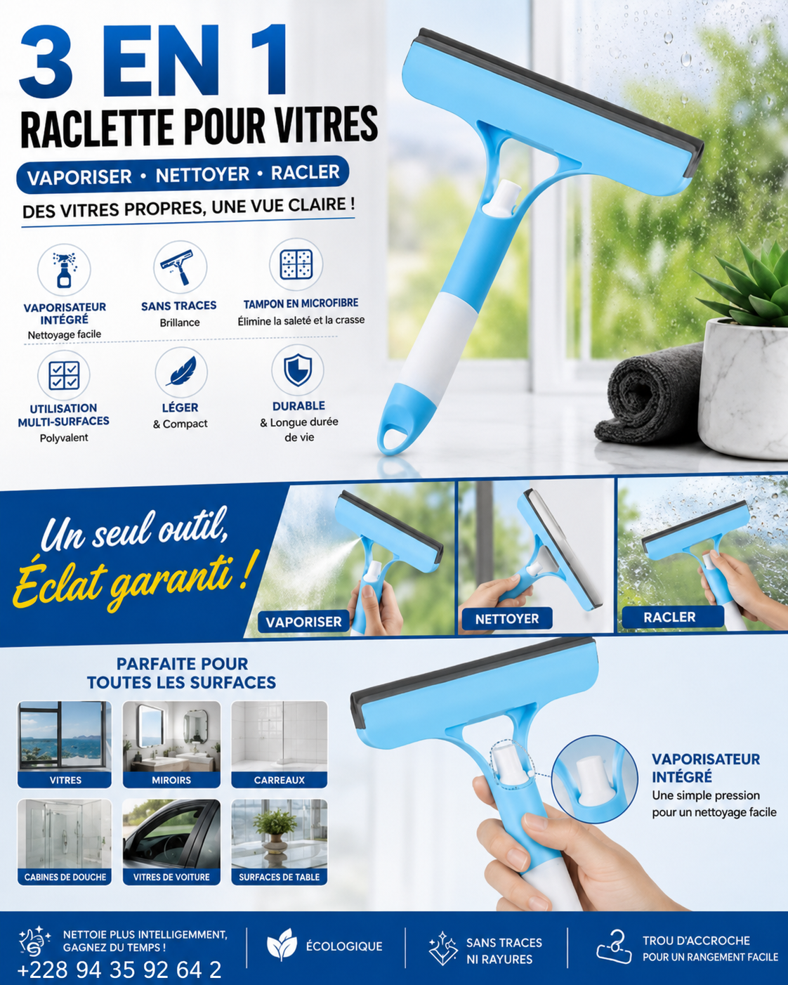 Brosse de nettoyage de vitre sans effort . Un(1) acheter un (1) offert gratuitement.