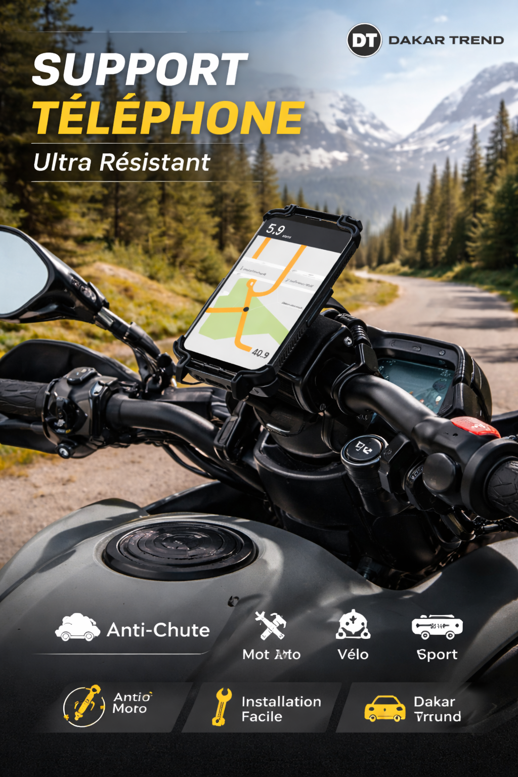 Support Téléphone Anti-Chute 360° – Moto, Sport & Live