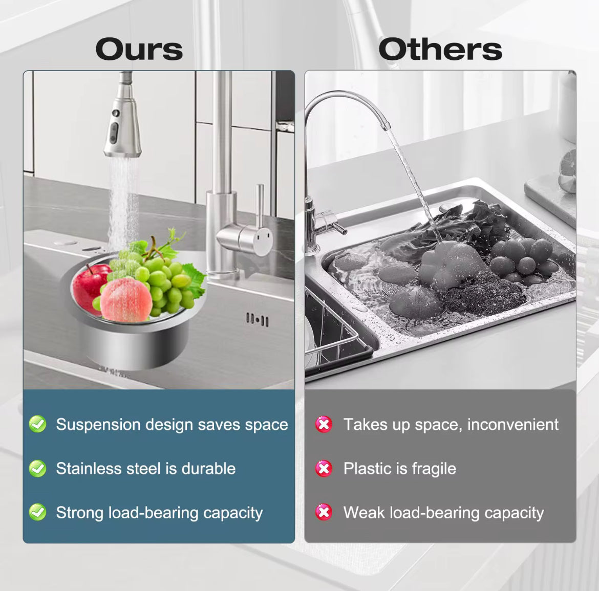🍅 Filtre d’Évier Inox Suspendu – La Solution Maline pour une Cuisine Propre