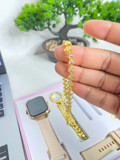 💖 Coffret Élégance Smart & Chic – Montre Connectée + Bijoux Dorés