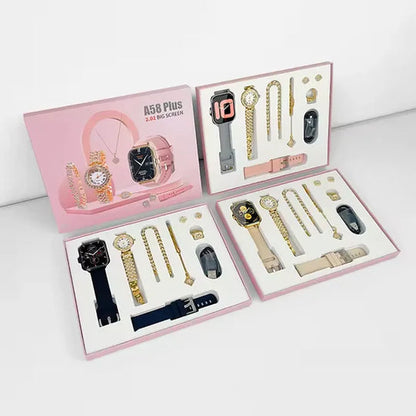 💖 Coffret Élégance Smart & Chic – Montre Connectée + Bijoux Dorés