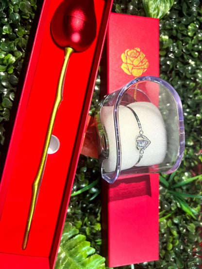 🌹Box Rose – Série Promise en Argent (Collier, Bague, Boucle d’oreille)✨+ Bracelet OFFERT spécialement pour elle 💎