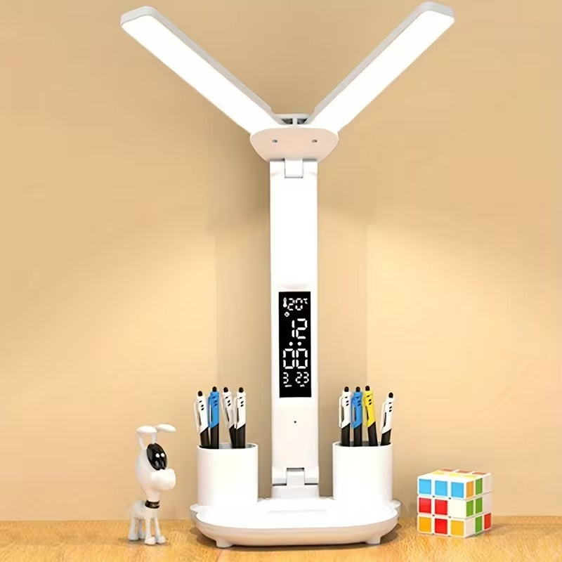 Lampe LED Bureau Double Tête – Écran Intelligent, 3 Modes, Tactile & Pliable