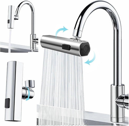 Robinet de cuisine cascade 3 en 1 avec douchette anti-éclaboussures pivotante à 360°